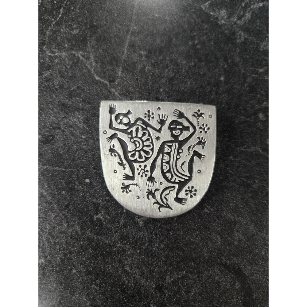 Alice Seely Petroglyph Tribal Figures Pewter Pin Brooch 2000 OS